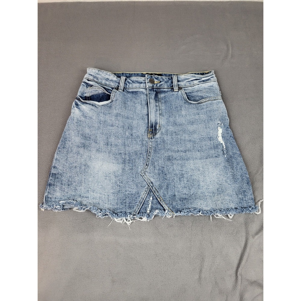 RVCA Sierra Jean Skirt Womens 29 Blue Lightweight Faded Acid Wash Frayed Mini